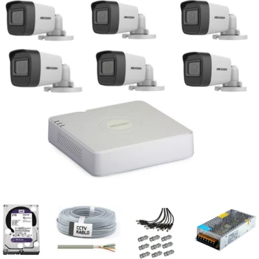 Hikvision Haıkon 6 Kameralı 1080P AHD Güvenlik Kamera Seti 1TB Kayıt Kapasiteli 7/24 HDD