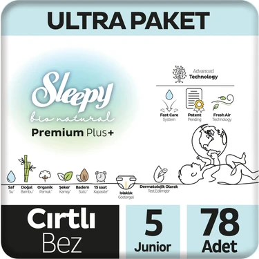 Sleepy Bio Natural Premium Plus Ultra Paket Bebek Bezi 5 Numara Junior 78