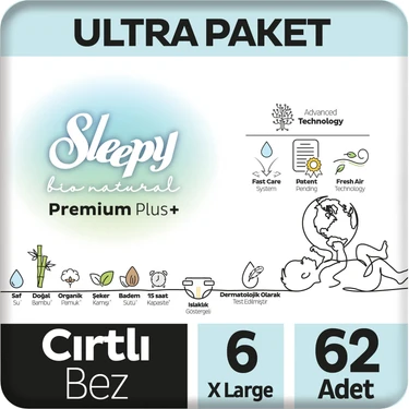 Sleepy Bio Natural Premium Plus Ultra Paket Bebek Bezi 6 Numara Xlarge 62