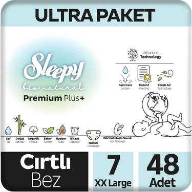 Sleepy Bio Natural Premium Plus Ultra Paket Bebek Bezi 7 Numara Xxlarge 48
