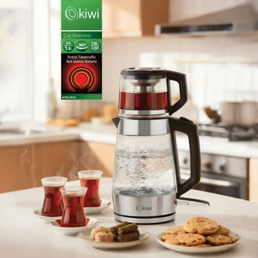 Kiwi KTM-2914 Cam Çay Makinesi - Siyah / Şeffaf - 2200