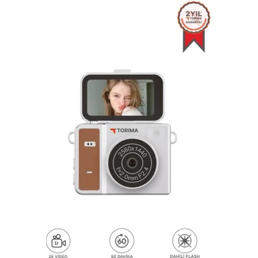 Torima CMR46 Mini Dijital Kamera 2K Video Çözünürlüğü ve Flip Ekran ile Kahverengi Renk