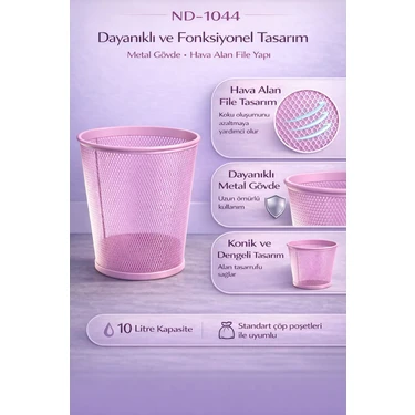 Need Tam Delikli Metal Fileli Toz Pembe Çöp Kovası -