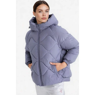 DeFacto Su İtici Oversize Fit Geniş Kalıp Kapüşonlu Fermuarlı Cepli Şişme Mont