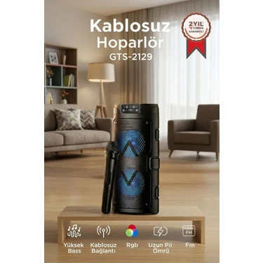 Torima Mikrofonlu Bluetooth Hoparlör GTS-2129 Siyah RGB Işıklı Taşınabilir Özellikli Parti