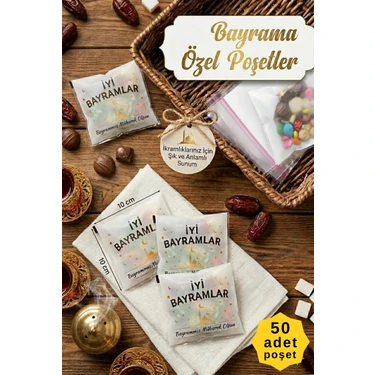Colorpak Bayram Özel Poşet Kendinden Yapışkanlı Şeffaf Torba – 10X10 cm - 50 Adet Ikram