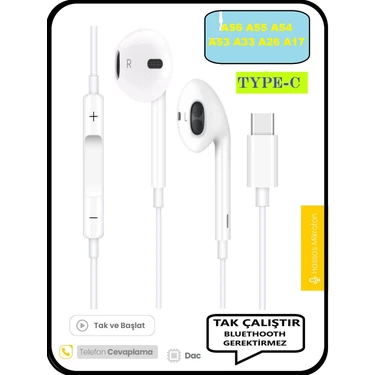 Teknoparkta Samsung Galaxy Uyumlu A56 A55 A54 A53 A33 A26 A36 A17 Kulaklık Type C Kablolu Kulaklık