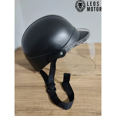 Leos Motor Jokey Kask Camlı & Bisiklet Kaskı Camlı Siyah & Yerli Üretim & Camlı Model (Ultra