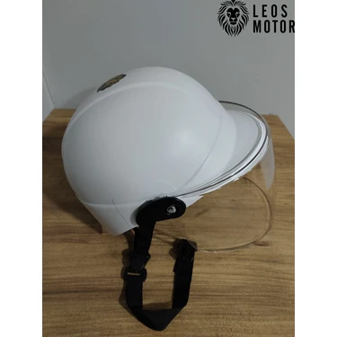 Leos Motor Jokey Kask Camlı Bisiklet Kaskı Camlı Beyaz & Yerli Üretim & Camlı Model (Ultra