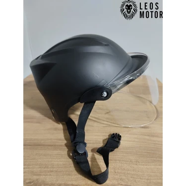 Leos Motor Jokey Kask Camlı Bisiklet Kaskı Camlı Siyah  & Camlı Model (Ultra