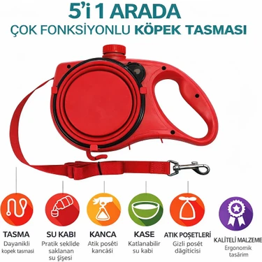 Deku 5’i 1 Arada Çok Fonksiyonlu Köpek Tasması – Su Kabı, Mama Kasesi ve Poşet Hazneli - Sabit