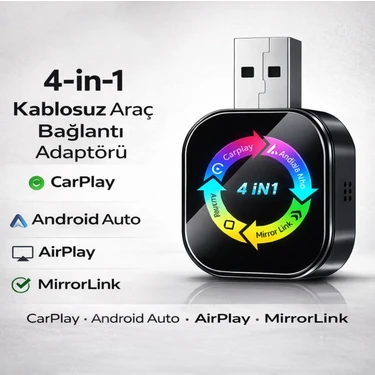 Robeve 4in1 Kablosuz Araç Ekran Yanstıcı ve Carplay Adaptörü, Kablosuz Dönüştürücü 4in1 Ios ve