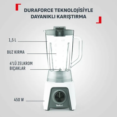 Tefal BL2C01 Blendeo Blender - 450W, 1,5L, 2 Snelheden + Pulse, Wit/Grijs