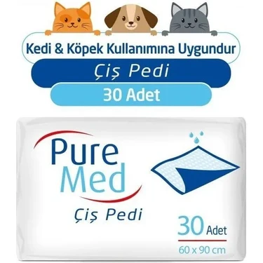 Pure Med 60 x 90 cm Kedi Köpek Çiş Pedi 30 Adet Premium Kalite Evcil Dostlar İçin