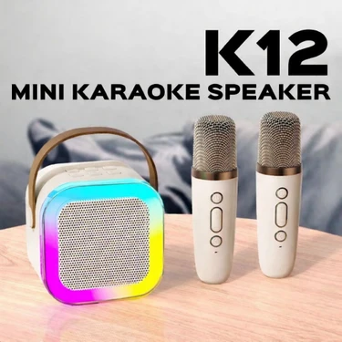 TeknolojiSA K12 Rgb Işıklı Mini Karaoke Seti Bluetooth Hoparlör Çift Mikrofonlu Ses Değiştirme