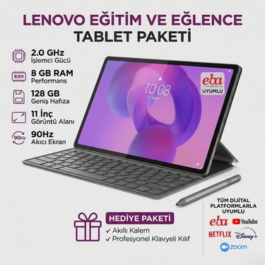 Lenovo Idea Tab 8gb 128GB 90hz 11'inç Ekran Android Tablet - Iş, Ders ve Eğlence, Kalem ve Klavyeli