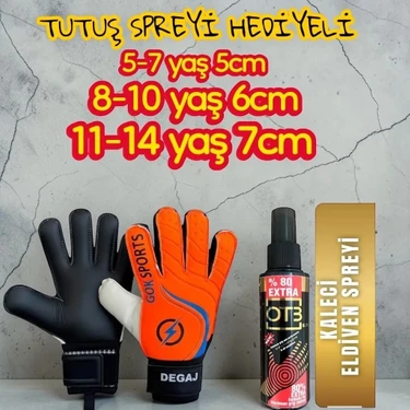 Degaj Çocuk Kaleci Eldiveni Bilek Bandajlı Kaleci Tutuş Eldiveni Spreyi 5-6-7 cm Avuç