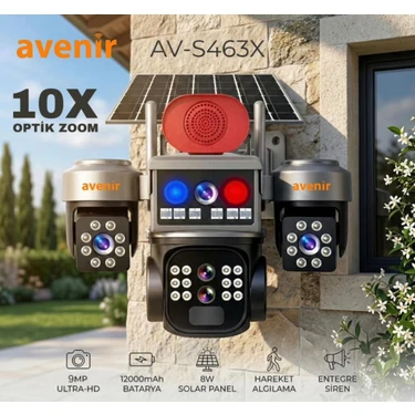 Avenir AV-S463X 10XZOOM--SIM Kartlı--3 Kameralı--4g Güneş Enerjili Solar