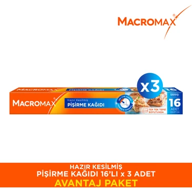 Macromax 16'lı Hazır Kesilmiş Pişirme Kağıdı X3