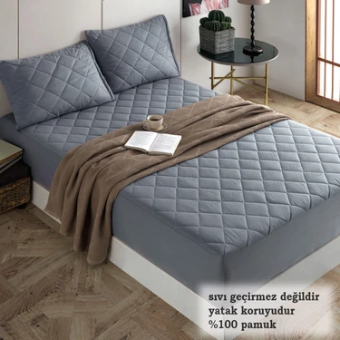 Formeya Set Pamukkale Alez Gri %100 Pamuk Kapitone Yatak Koruyucu-2 Adet Yastık Koruyucu Alez(11
