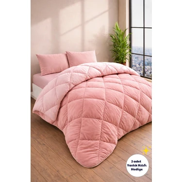 Formeya Çift Kişilik Lüx Pudra Wellsoft Yorgan Çift Taraflı 195x215 cm (2 adet Yastık