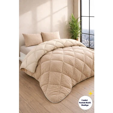 Formeya Çift Kişilik Lüx Bej Wellsoft Yorgan Çift Taraflı 195x215 cm (2 adet Yastık