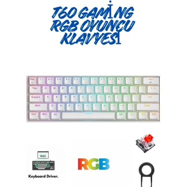ATAsoft T60 Beyaz Kırmızı Switch Klavye Kablolu Gaming Oyuncu Klavyesi T60 Mini Q