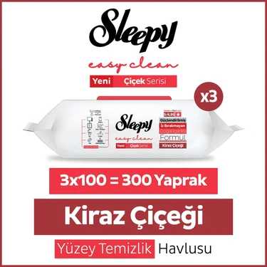 Sleepy Easy Clean Kiraz Çiçeği Yüzey Temizlik Havlusu Mendili 3x100 (300