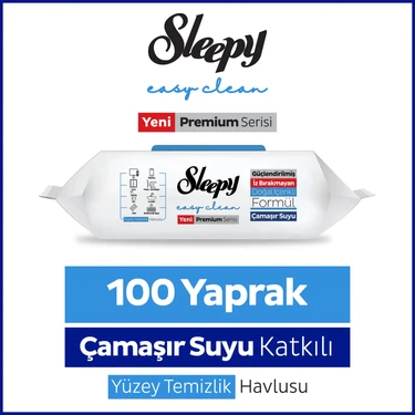 Sleepy Easy Clean Premium Çamaşır Suyu Katkılı Yüzey Temizlik Havlusu Mendili 100