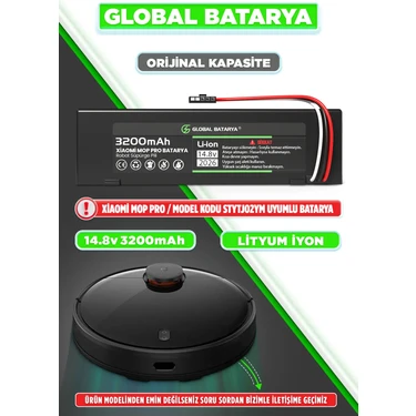 Global Batarya Xiaomi Mi Vacuum Mop Pro Akıllı Robot Süpürge Bataryası 14.8V 3200mAh Li-ion Pil