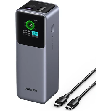 Ugreen Nexode 25.0000 Mah 200W Akıllı Ekranlı Taşınabilir Hızlı Şarj Powerbank, 3 Cihaz Desteği,