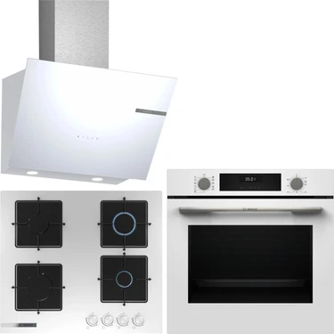 Bosch Beyaz 3 lü Ankastre Set 335 ( HUA717BV0T - PNP6C2O12O - DWK66PJ20T ) Buhar Destekli