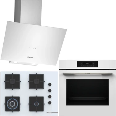 Bosch Beyaz 3 Lü Ankastre Set 529 ( HJG852YW0T - POH7C2P31O - DWK64PJ20T  ) 67CM Wok Bek Ocak - 3D