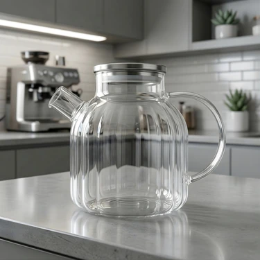 Isıya Dayanıklı Cam Demlik 1.5 Litre Süzgeçli Bitki Çayı ve Sunum Demliği | Kitchera