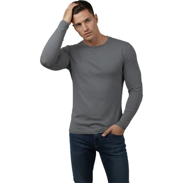 Deepsea Antrasit Dar Kalıp Likralı %90 Pamuk Erkek Sweatshirt – Vücuda Oturan Ince Penye Sweat