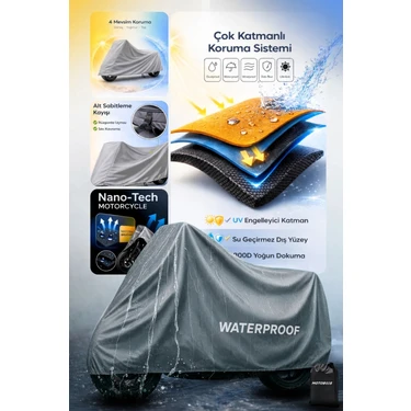 Motobros Motosiklet Brandası Universal Beden Ekstra Kalın Kumaş Su Geçirmez Toz-Güneş Korumalı