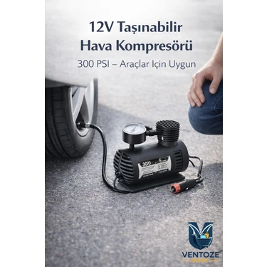 Ventoze 12V 300 Ps Taşınabilir Hava Kompresörü I Araç Lastik Şişirme Pompası Mini Elektrikli