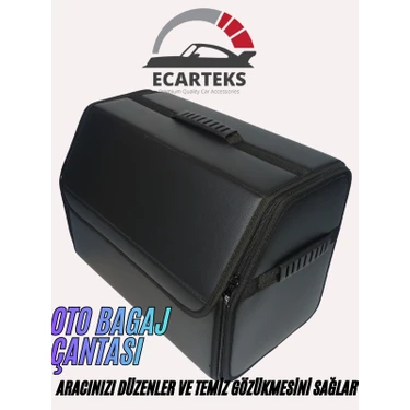 ECARTEKS Premium Quality Car Accessories Ecarteks Düz Deri Oto Bagaj Organizeri Fermuarlı