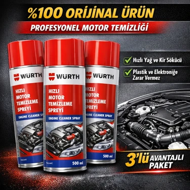 Würth Hızlı Motor Temizleme Spreyi 500 ml – 3’lü Paket Ürün Hızlı Yağ ve Kir
