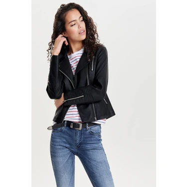 Only OnlGemma Kadın Suni Deri Biker Ceket Siyah