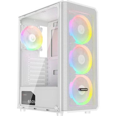 Rampage Helıos Mesh 650W 80 Plus Bronze Beyaz 4*12CM Rainbow Atx Mid-T Gaming Oyuncu