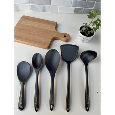 Elfnur 5 Parça Isıya Dayanıklı Yanmaz Yapışmaz Silikon Kepçe Spatula Kaşık Seti (30-28-22-20