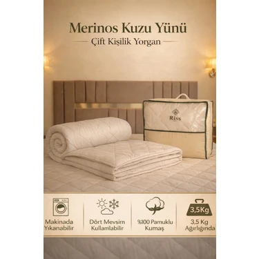 Riss Tekstil  %100 Doğal Çift Kişilik Kuzu Yünü Yorgan - 195x215cm  3.5