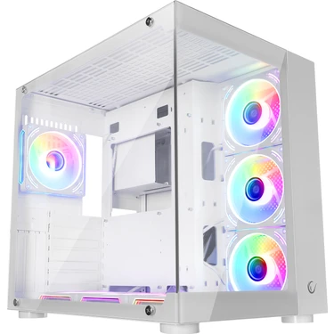 Rampage Icewave Pro Beyaz Temperli Camlı 7*12CM Argb Fan+Kontrolcü Transparan Atx Oyuncu