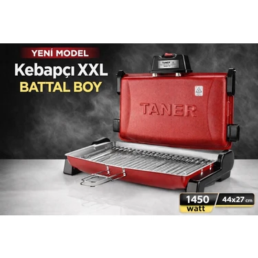 Taner Kebapçı Xxl Battal Boy Çift Telli Elektrikli Et ve Balık Izgarası  44X27CM