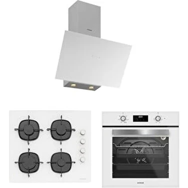Silverline Beyaz Cam Ankastre Set - BO6502W02 Fırın, CS5700E6W01 Ocak, 3481 Flam 60 cm