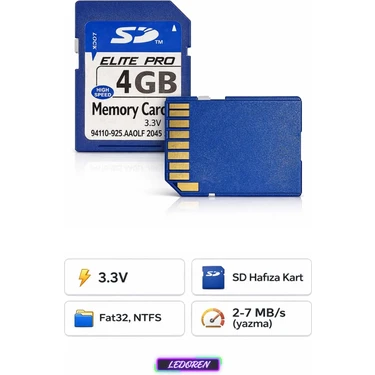L'edoren 4GB Yüksek Hızlı SD Hafıza Kartı 3.3V FAT32 NTFS Uyumlu Elite Pro