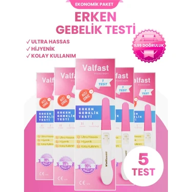 Valfast Erken Gebelik Testi (5'li Avantaj Paketi) Yüksek Hassasiyetli ve Erken Sonuç Veren