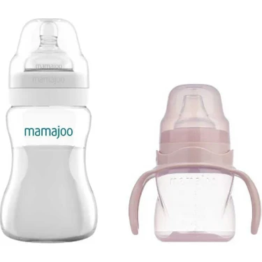 Mamajoo Antikolik Biberon 250 ml & Antikolik Akıtmaz Alıştırma Bardağı 160 ml – Powder