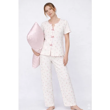 Koza İç Giyim Kadın Kısa Kollu Fiyonklu Fitilli Pijama